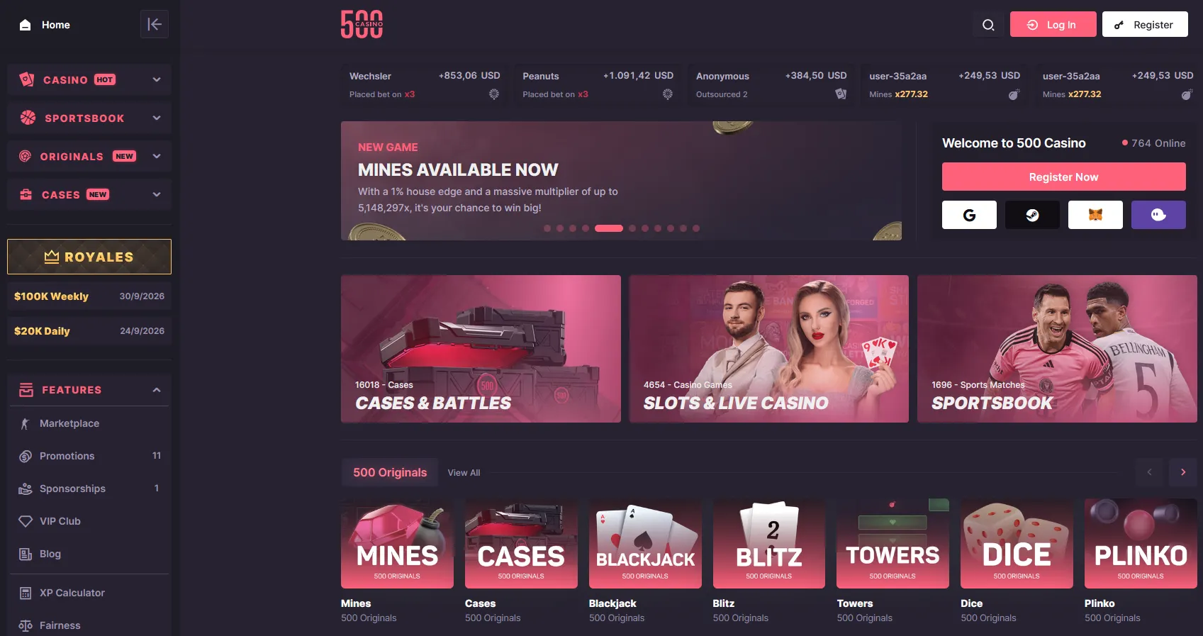 500 Casino desktop browser site
